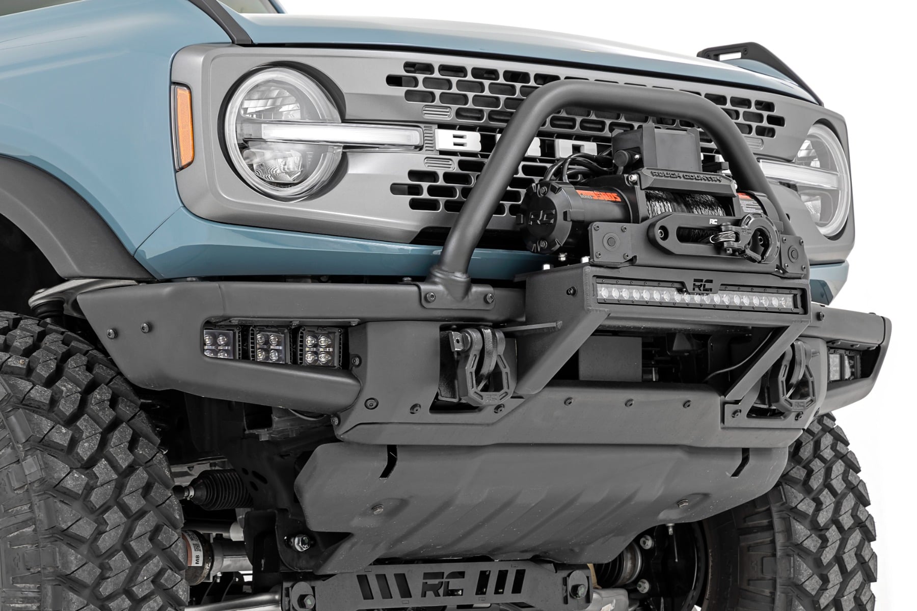 High Winch Mount | All Models | 12000S | 20 Inch Black Single Row LED | Ford Bronco (21-26) — view 3