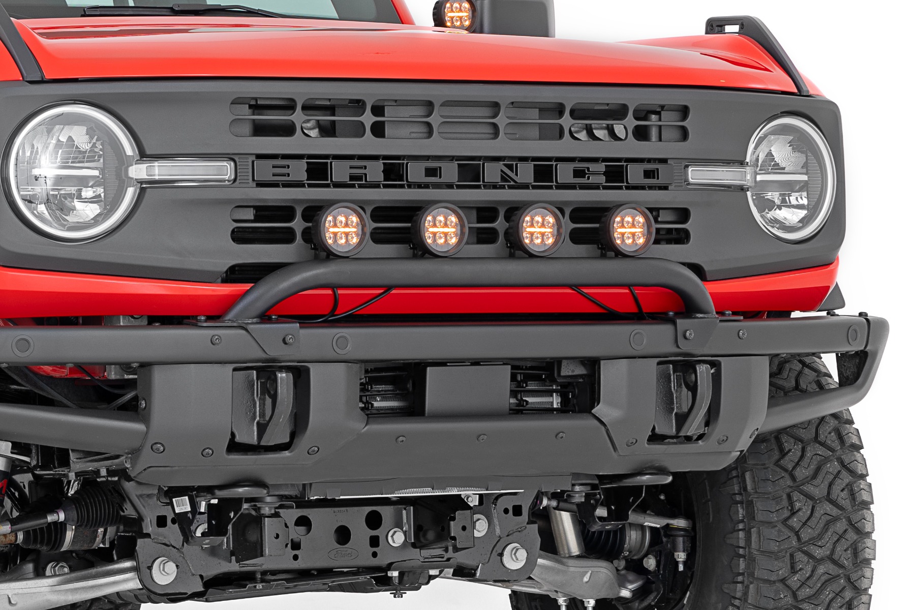 Light Bar Mount | 3.5" Round LED (Quad) | Black | Amber DRL | OE Modular Steel | Ford Bronco (21-24) view 2