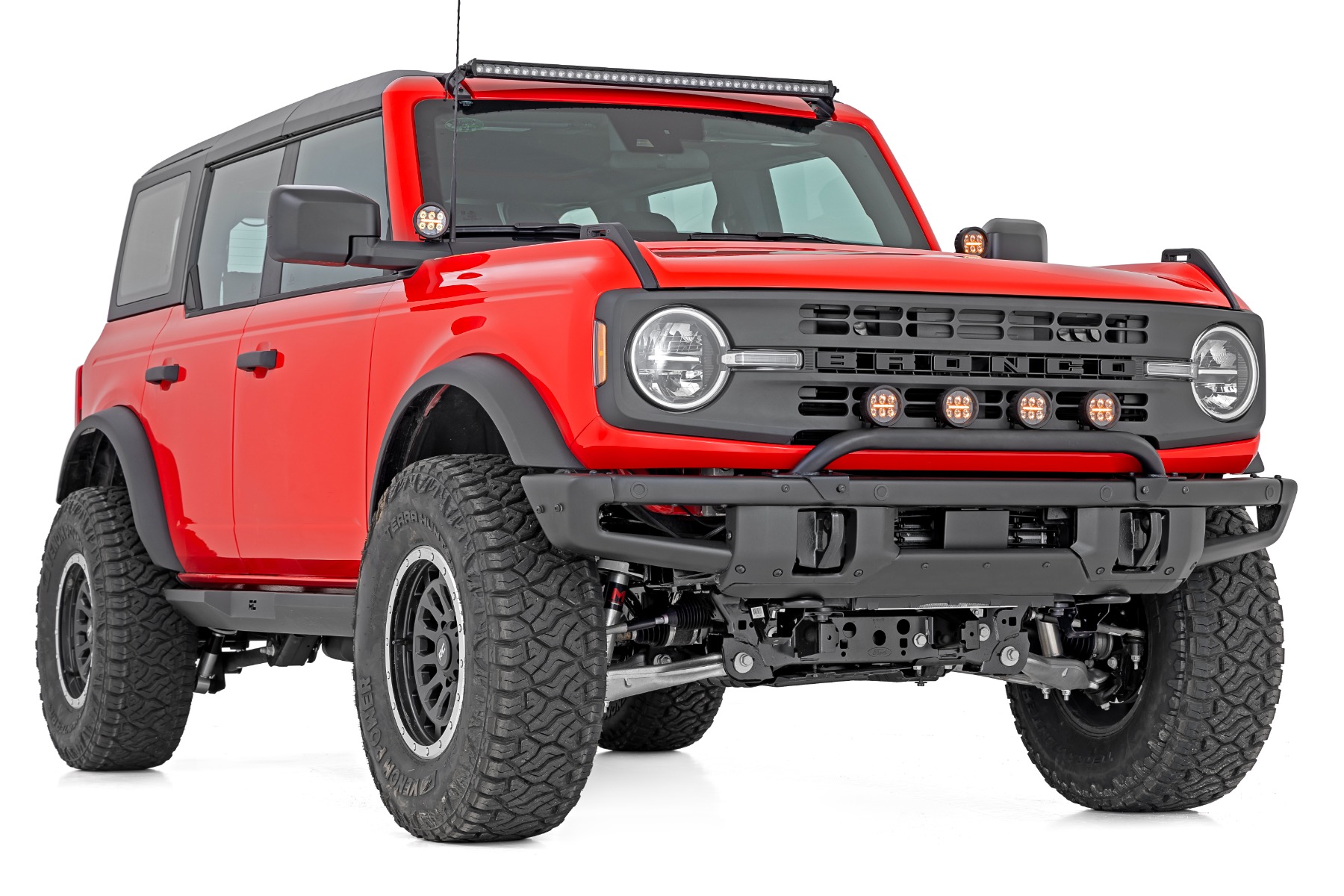 Light Bar Mount | 3.5" Round LED (Quad) | Black | Amber DRL | OE Modular Steel | Ford Bronco (21-24) view 3