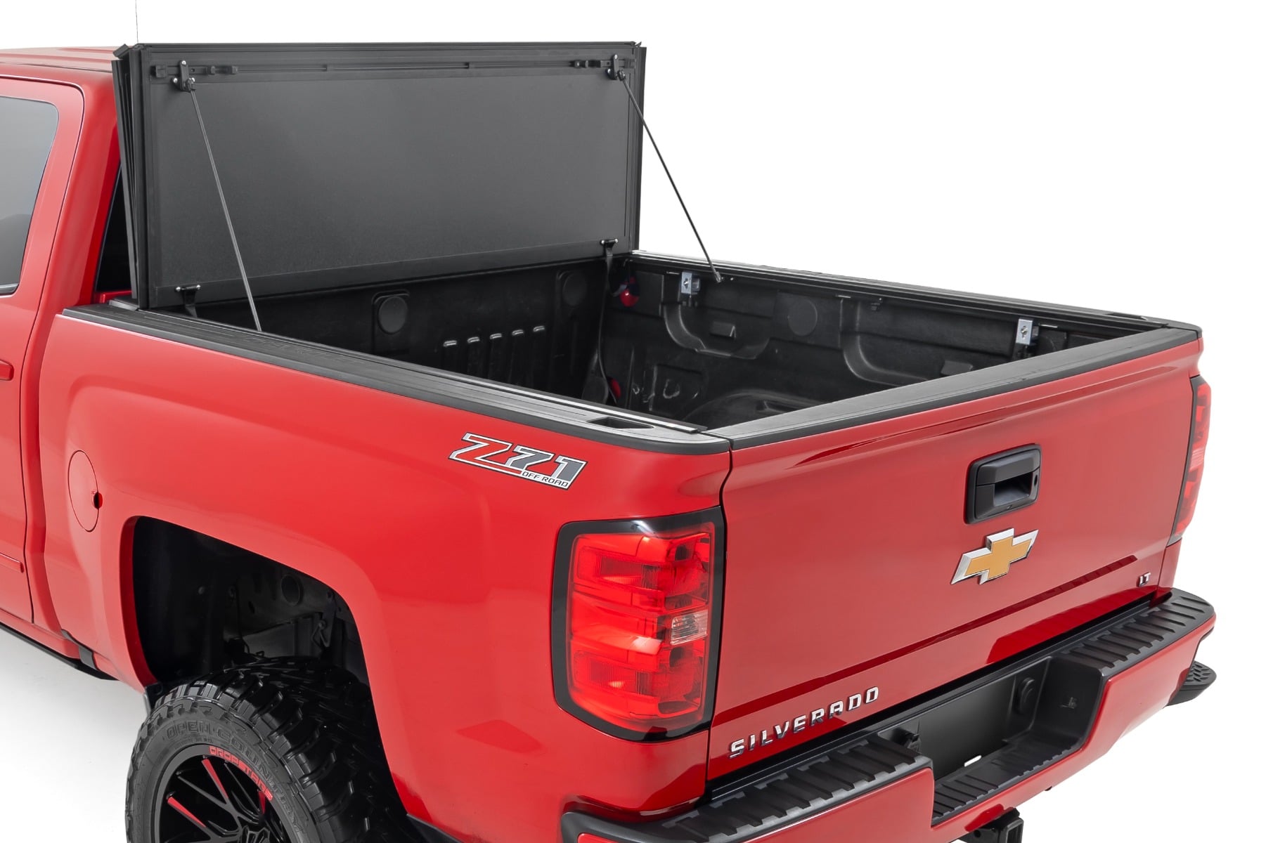 Hard Tri-Fold Flip Up Bed Cover | 6'7" Bed | Rail Cap | Chevy/GMC 1500/2500HD/3500HD (14-19) view 2