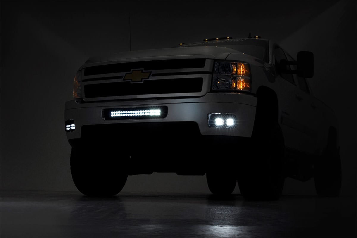 LED Light Kit | Fog Mount | 2" Black Pair | White DRL | Chevy Silverado 2500 HD/3500 HD (11-14) — view 2