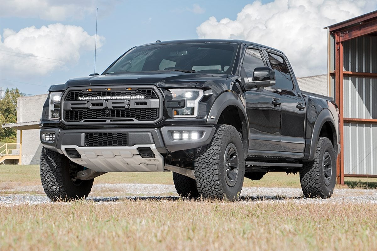LED Light Kit | Fog Mount | Triple 2" Black Pair | Amber DRL | Ford Raptor (17-20) — view 3