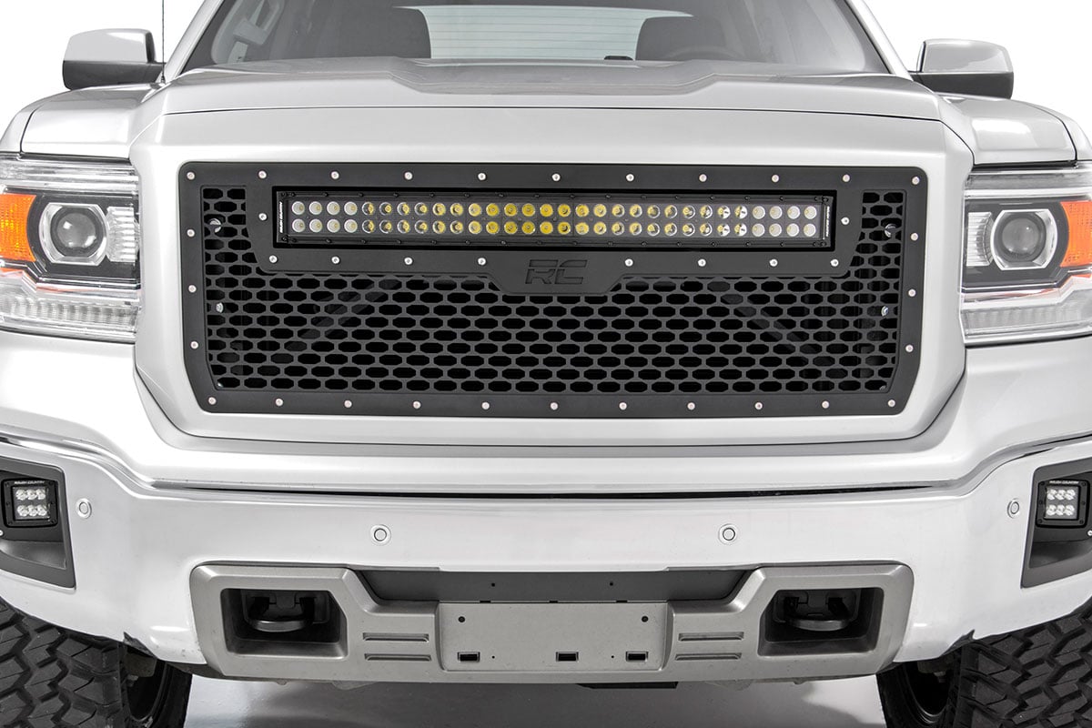 Mesh Grille | 30" Dual Row LED | Black | White DRL | GMC Sierra 1500 (14-15) — view 4