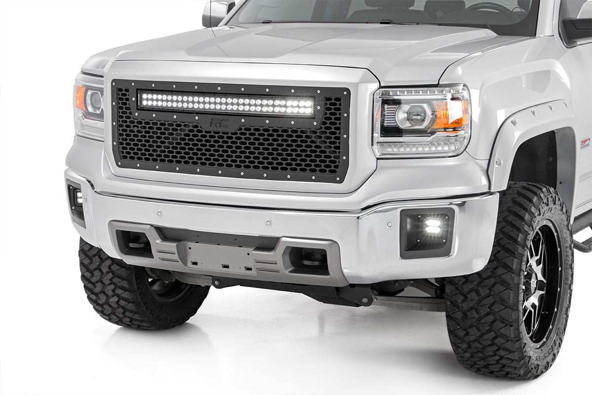 Mesh Grille | 30" Dual Row LED | Black | Amber DRL | GMC Sierra 1500 (14-15) — view 2