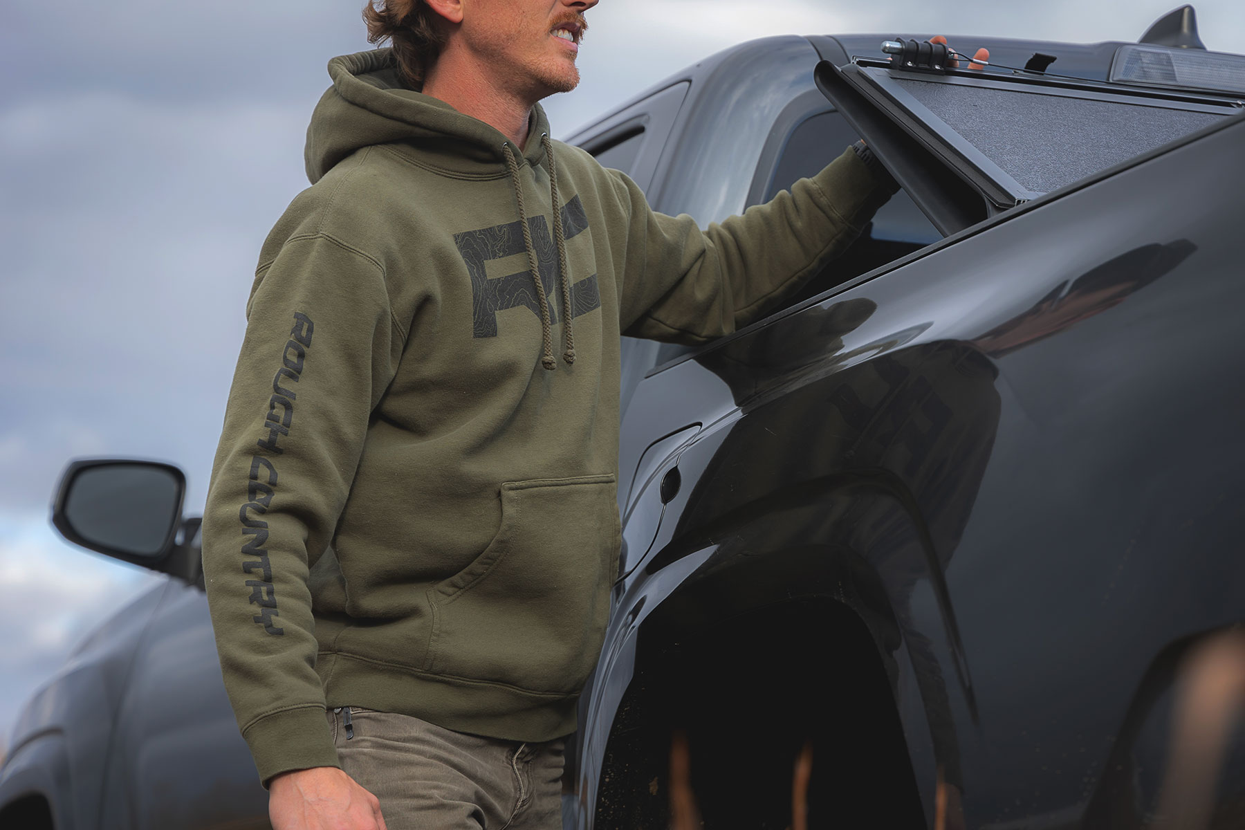 Rough Country Hoodie | RC Topographical Sleeve | Army Green | LG — view 2