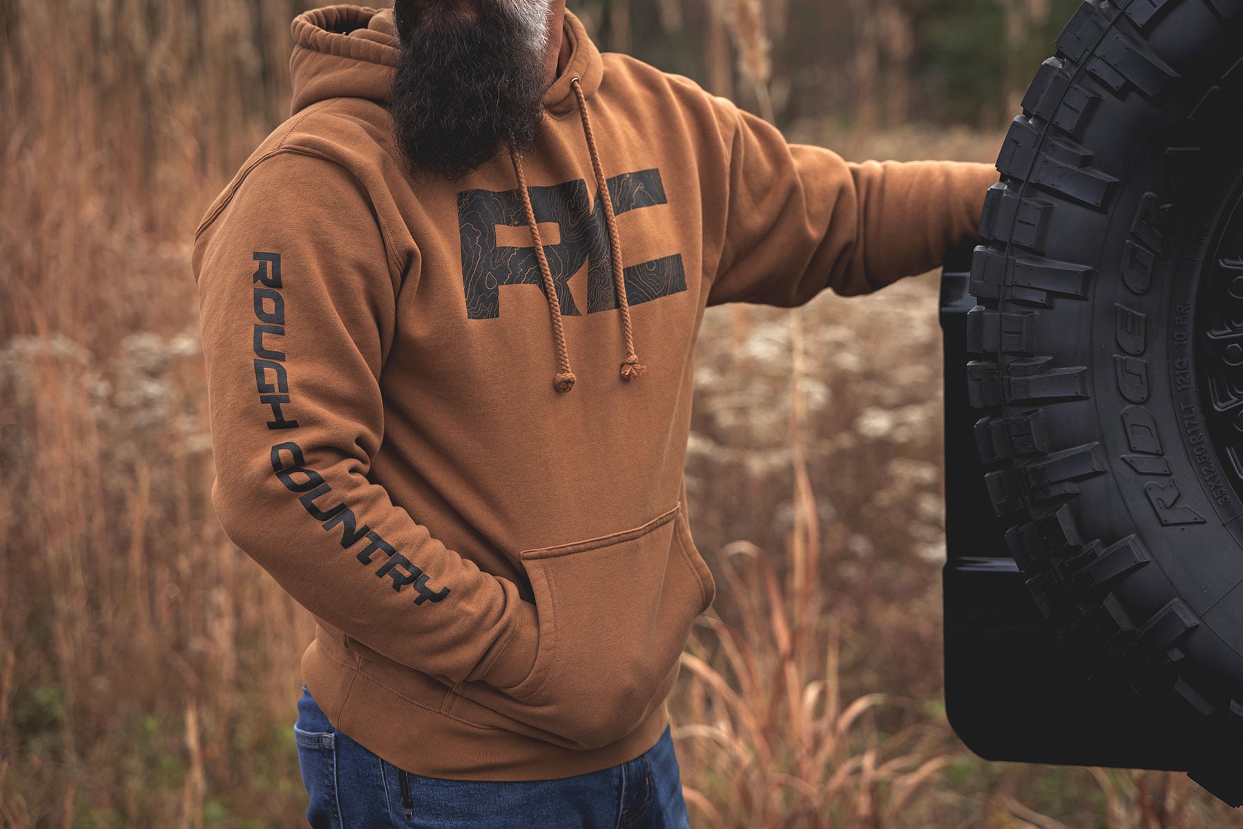 Rough Country Hoodie | RC Topographical Sleeve | Saddle | SM view 2